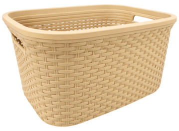 Кошик з рамою Rattan, без кришки, пластик, 40л, 52×36×25см, колір бежевий