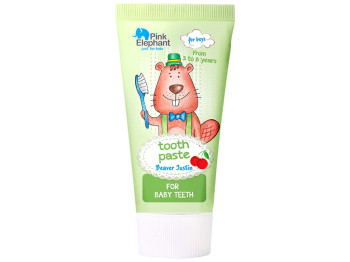 Паста зубна Pink Elephant Beaver Justin, дитяча, з кальцієм та алое, смак вишня, 50мл