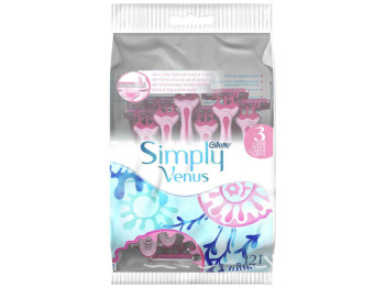 Станок для гоління Gillette Simply Venus 3, жіночий, одноразовий, пластик, сталь, 3 леза, 12шт