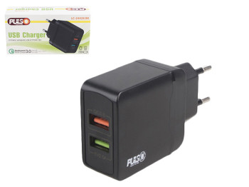 Мережевий зарядний пристрій PULSO 28W, 2 USB, QC3,0 (Port 1-5V, 3A/9V, 2A/12V, 1,5A, Port 2-5V2A)