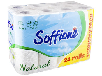 Папір туалетний Soffione "Natural" білий тришаровий, целюлозний, (ціна за упаковку 24 рулону)