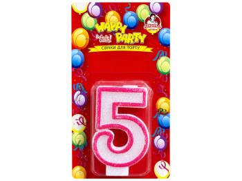 Свечка для торта Помічниця Happy Party Розовая глазурь цифра 5, 7,5 см