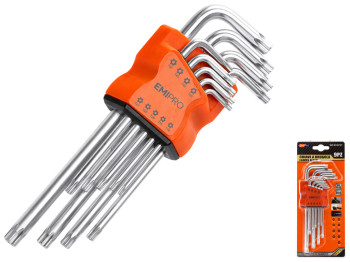 Набір подовжених Г-подібних ключів Torx Emipro, 9шт, T10-T50