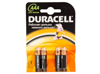 Батарейка алкалінова Duracell, 1.5V, AAA, LR03 (ціна за упаковку 4шт, 1 лист)