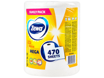 Рушники паперові Zewa Mega Roll, целюлоза, 2 шари, 470 відривів, колір білий