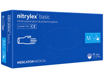 Рукавички нітрилові Mercator Medical Nitrylex Basic, неопудрені, розмір M, сині, 100 шт