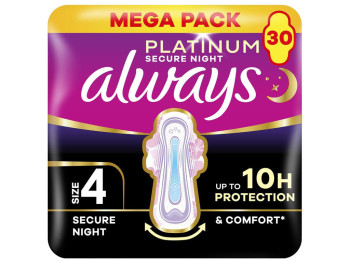 Прокладки Always Ultra Platinum Secure Night, розмір 4, нічні, з крильцями, 6 крапель, 30шт