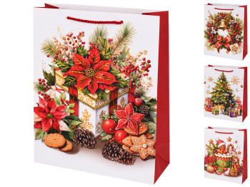 Пакет новорічний паперовий New Year, розмір S, 18×24×8,5 см, 4 дизайни (ціна за 1шт)