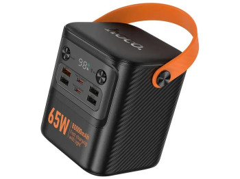 Power Bank Hoco J152 Pro Tough, PD65W, 80000mAh, ліхтар, провідна зарядка, ABS+PC, колір чорний