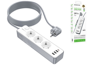 Сетевой Удлинитель Borofone BAC9 (PD20W/1C3A)(EU)(L=3M), цвет белый