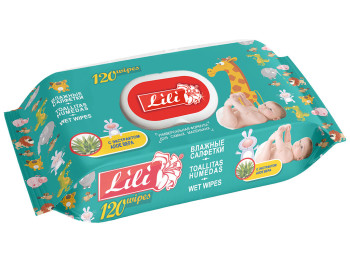Вологі серветки дитячі "Lili" "З екстрактом алое" 120шт з клапаном 