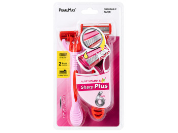 Бритви одноразові жіночі PearlMax Sharp Plus із зволожуючою смужкою, 2 шт, 6 лез