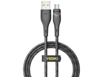 Кабель Yoki Rgb, USB-A — Micro-USB, 3A, RGB подсветка, 1,2м, Черный