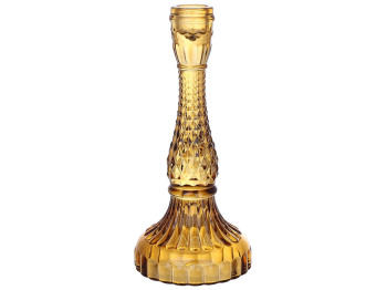 Подсвечник стеклянный Crystal для тонкой свечи, D11х22см, цвет - янтарно-коричневый
