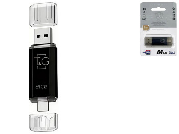 USB Flash Drive T&G 64gb USB/Type C 009 Колір Чорний