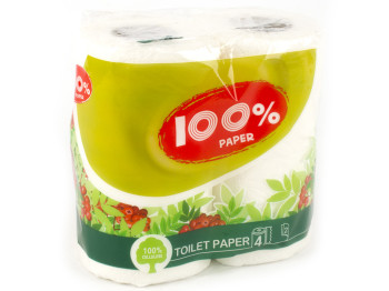 Бумага туалетная белая двухслойная "100% Paper" (цена за уп. 4 рулона)