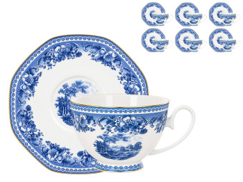 Чайний набір English Blue з чашками та блюдцями, порцеляна, 250 мл, 12 предметів (ціна за набір)