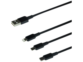 Кабель USB Borofone BX72 3-in-1 IP+Type-C+Micro Колір Чорний