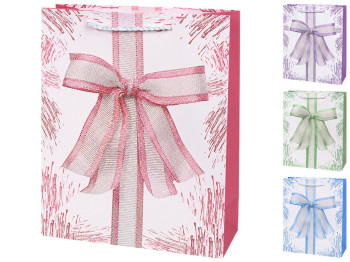 Пакет подарунковий паперовий Gift bow L, з ручками, 31×42×12 см, 4 дизайни (ціна за 1шт)