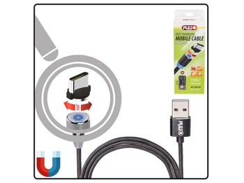 Кабель магнітний PULSO USB - Type C 2,4А, 2m, black (тільки зарядка)