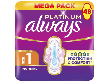 Прокладки Always Ultra Platinum Normal, розмір 1, денні, з крильцями, 3 краплі, 48шт