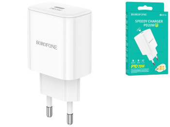 Мережевий Зарядний Пристрій Borofone BA81A 1 Type-C PD20W, Колір Бiлий