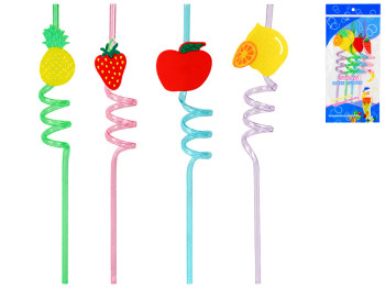Трубочки для напоїв Fruits пластикові, спіральні з декором, 4 шт., 26 см