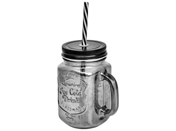 Чашка-банка Ice cold Drink, с крышкой и трубочкой, 450мл 