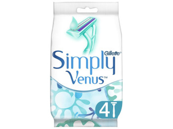Станок для гоління Gillette Simply Venus 2, одноразовий, алое, 2 леза, пластик, колір блакитний, 4шт