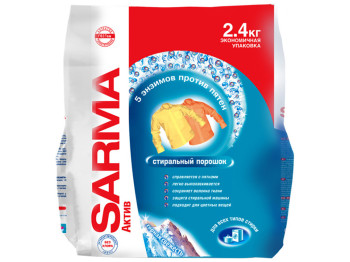Пральний порошок антибактеріальний Sarma Актив "Гірська свіжість" для всіх типів прання 2400г