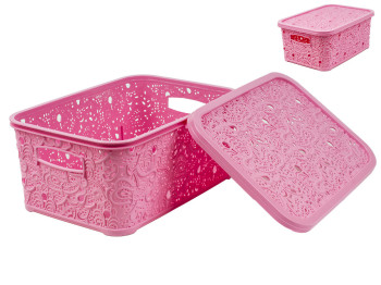 Кошик з кришкою "Ажур" (колір - рожевий) 6л Efe plastics