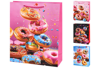 Пакет подарочный бумажный Donuts, размер L, 31×42×12 см, 4 дизайна (цена за 1шт)