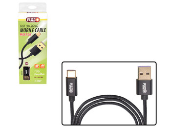 Кабель Pulso CC-1101C BK, USB - Type C 5А, 1м, black (супер швидка зарядка/передача даних)