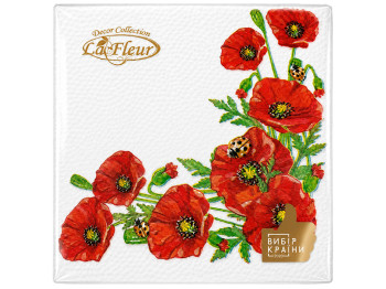 Серветки паперові двошарові La Fleur Макове поле, 33×33 см, 16 шт