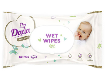 Серветки вологі для дітей з перших днів життя Dada Elite Care, без спирту, з клапаном, 80шт