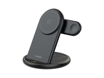 Зарядний пристрій бездротовий Ldnip Wl02 5in1, 25.5W, для iWatch, ABS+PC пластик, USB-C, чорний