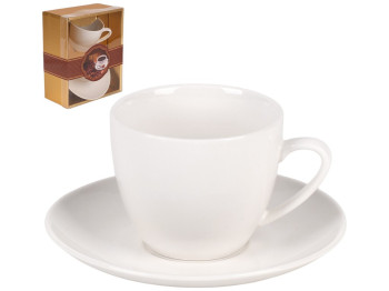Чашка з блюдцем Coffee, кераміка, 230мл, колір білий