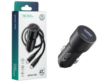 Авто зарядний пристрій Ridea RCC-47115 QPow Pro, 1USB+1USB-C, PD/QC, 47.5W, Type-C to Lightning