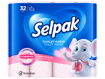 Туалетний папір Selpak Perfumed, 3-шаровий, аромат пудри, 32 рулони (ціна за упаковку)
