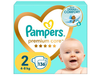 Підгузки Pampers Premium Care 2, одноразові, індикатор вологи, розмір 2, 4-8кг, 136шт/уп