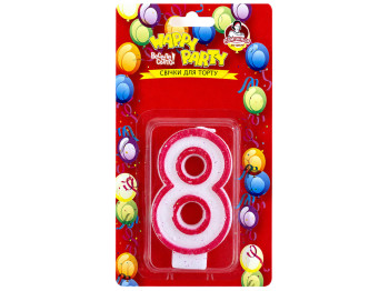Свечка для торта Помічниця Happy Party Розовая глазурь цифра 8, 7,5 см