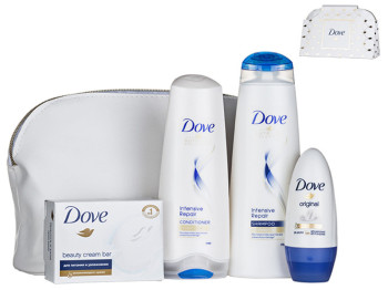 Набор подарочный Dove От всей души (шампунь 250мл+бальзам 200мл+антиперспирант 50мл+мыло+косметичка)