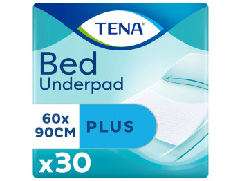 Пелюшки гігієнічні Tena Bed Plus, одноразові, нетканий матеріал, целюлоза, 90×60см, 30шт