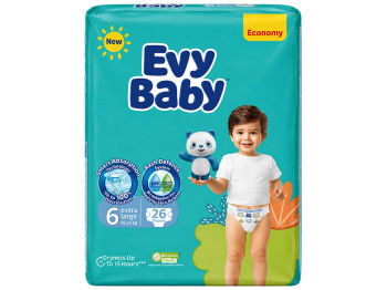 Підгузки дитячі Evy Baby Extra Large, розмір 6, 16–25 кг (26 шт)