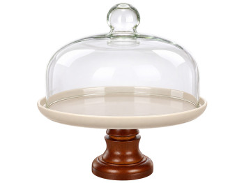 Підставка для десертів Natural Serving Cream на ніжці зі скляною кришкою, 28×28×28 см