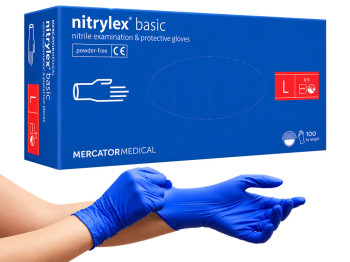 Рукавички нітрилові Mercator Medical Nitrylex Basic, неопудрені, розмір L, сині, 100 шт