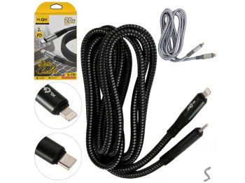 Кабель Klgo Type-C to Lightning, 9V/2.2A, 20W, метал, нейлон, пластик, 2м (ціна за 1шт)