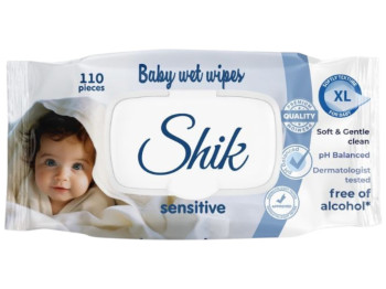 Серветки вологі дитячі Shik Sensitive, 0+, без спирту, парабенів, з вітаміном E, з клапаном, 110шт