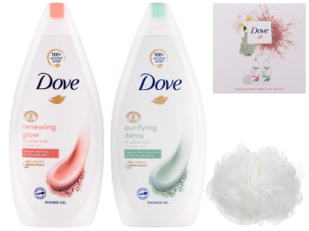 Набор подарочный Dove "Детокс" (2шт крем-гель для душа 250мл "Очищение"+"Восстановление", 1 мочалка)