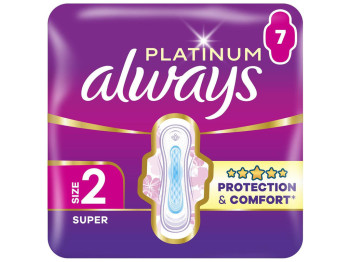 Прокладки гігієнічні Always Platinum Super, з крильцями, 4 краплі, розмір 2, 7шт